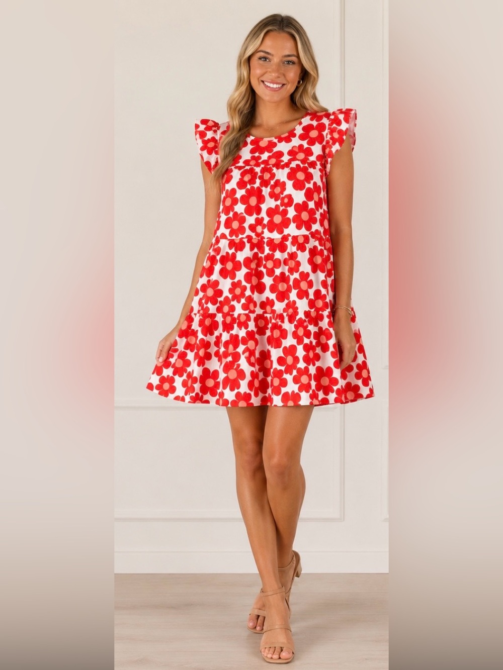 Red & White Floral Mini Dress